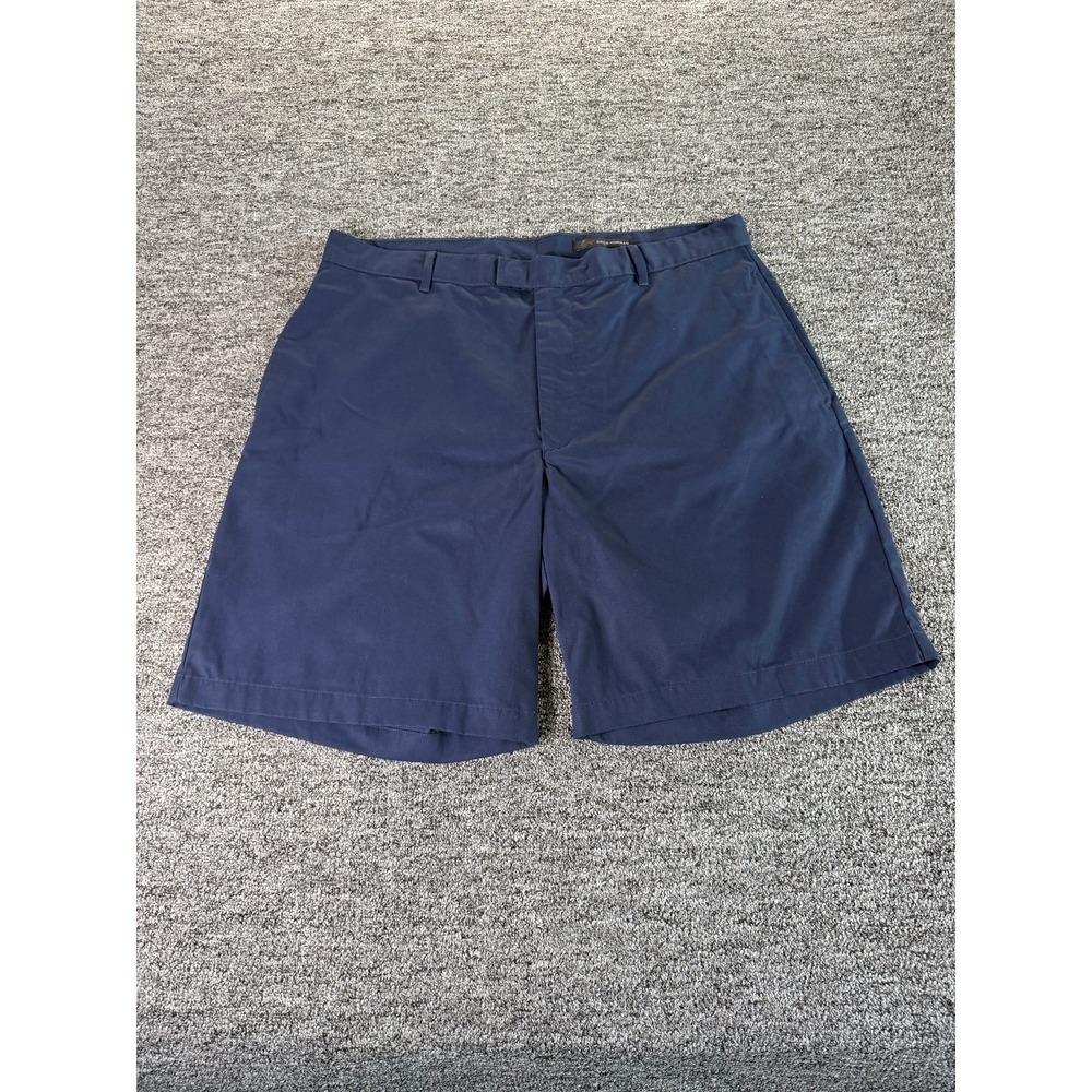 Greg Norman Golf Shorts Mens 38 Navy Blue High Rise Cotton Flat Front Casual